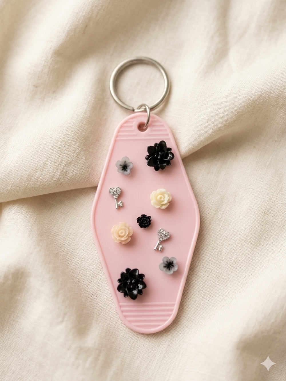 Vintage Hotel Style Pink Floral Charm Keychain